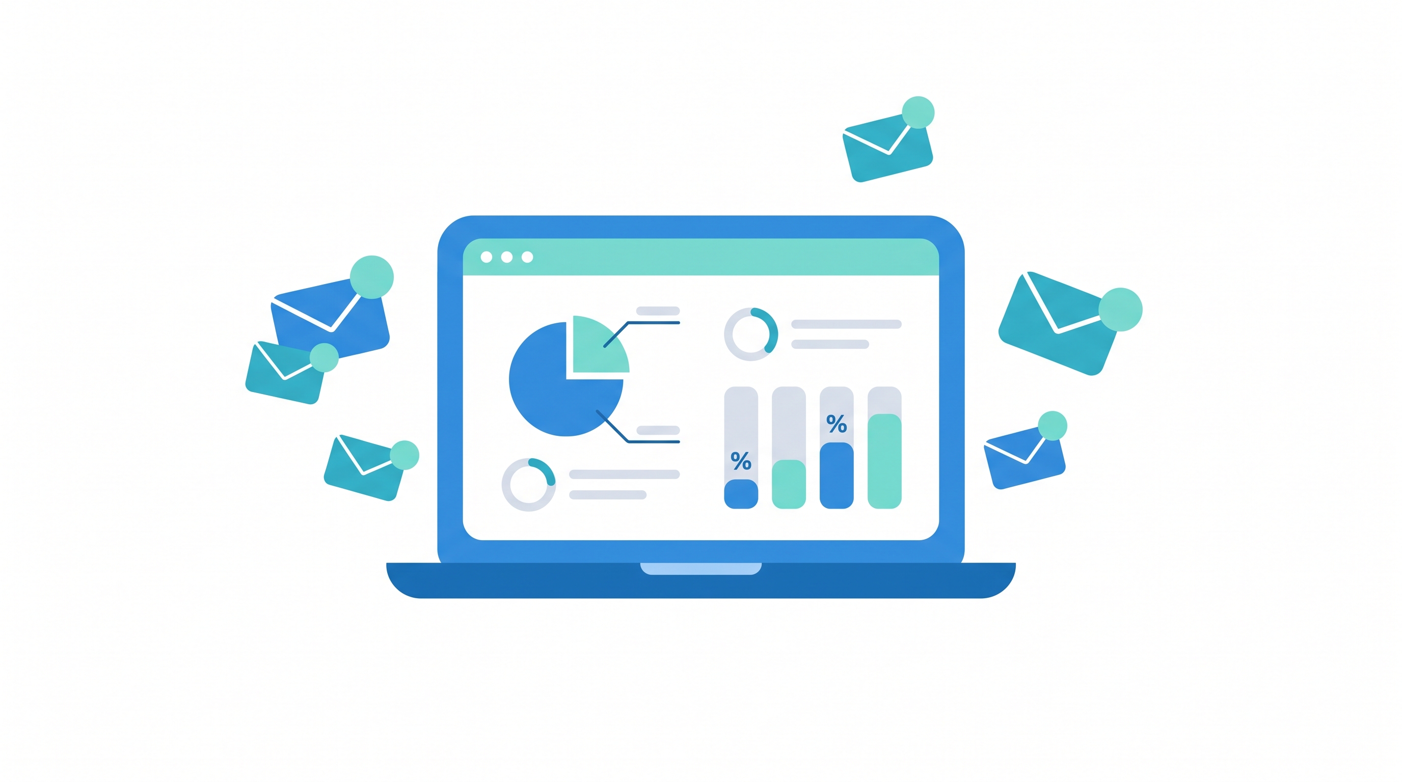 Dashboard de email marketing com métricas de abertura e clique para pequena empresa